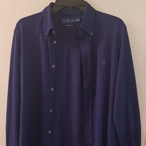 Ralph Lauren Navy Classic Button Down Shirt Size L